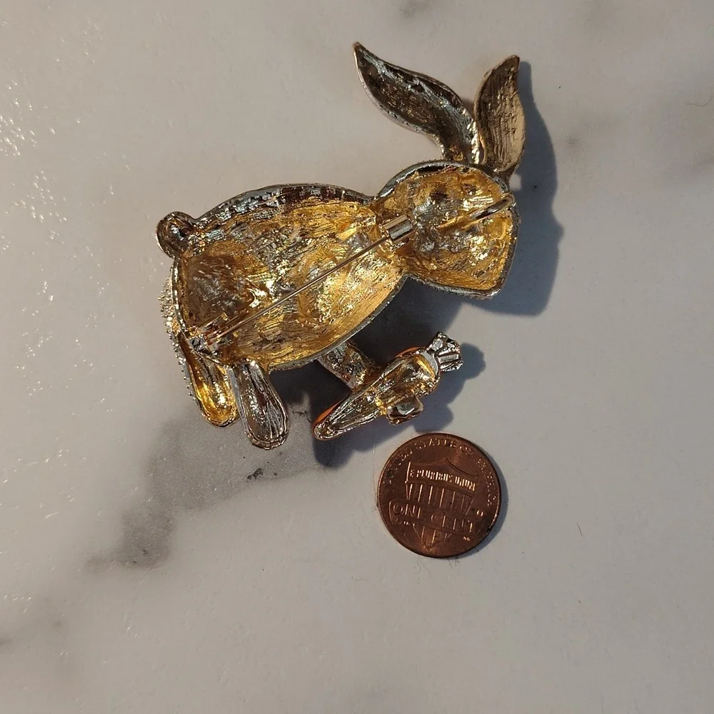 New! Bunny Brooch – Gold Tone with Colorful Faux Stones